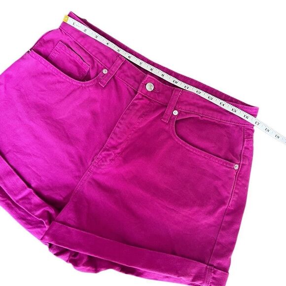 Wild Fable Highest Rise Mom Jean Shorts Size 14/32 Pink Fuchsia Rolled Hem - Picture 7 of 15